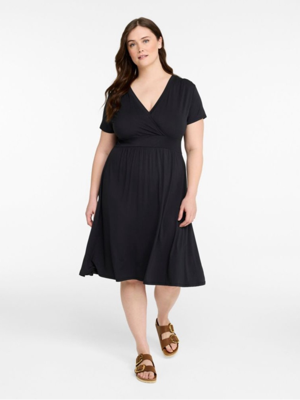NWT L.L.Bean Summer Knit Dress Women 1X Black Midi Stretch Casual Travel